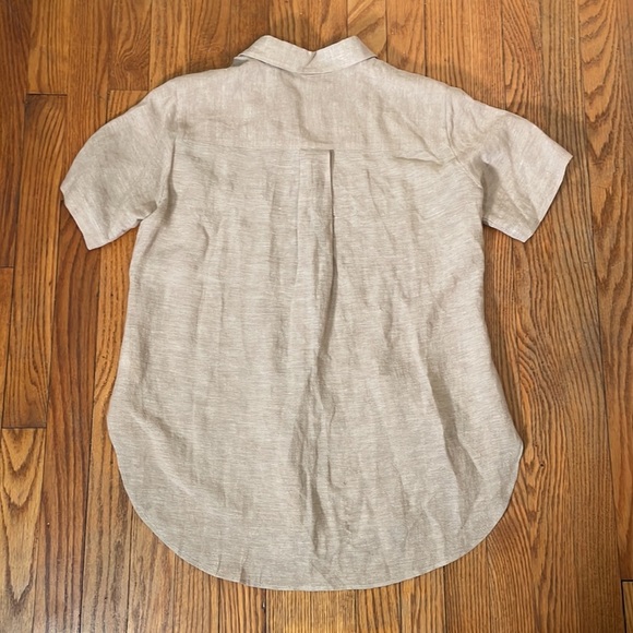 Theory Hekanina Front Tie Linen Weave Button Down Shirt top tan size Small - Picture 4 of 8